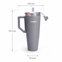 Bouteille d'eau isotherme à double paroi en acier inoxydable, grande capacité 38 oz, grise, personnalisable, anti-fuite, portable