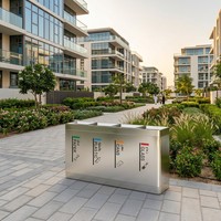 Contenedor de Reciclaje de Acero Inoxidable con 4 Compartimentos, Estación Rectangular de Clasificación de Residuos para Exteriores, para Calles, Parques y Campus