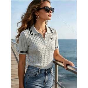 Suéter Polo de Punto Trenzado Azul Claro Talla S Ropa Casual para Mujer - Product Image 3
