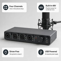 Interface audio USB 4 canaux, alimentation fantôme 48V, sans pilote, pour enregistrement sur ordinateur, podcasting, streaming en direct