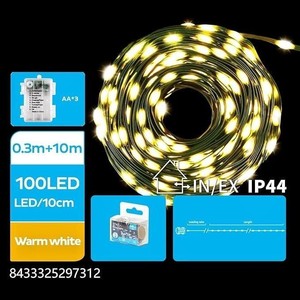 Guirnalda de luces LED de 10 m con pilas 3AA, material de PVC y cobre, color blanco cálido, ideal para decoración y ambientes. - Product Image 1