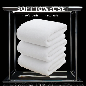 Ensemble d'essuie-mains en coton blanc doux avec logo personnalisé Serviettes de bain tissées de couleur unie pour hôtels Vente en gros Fourniture d'usine - Product Image 2