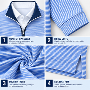 Pull-over de golf léger à manches longues pour homme, rayé, avec col polo intégré, tricoté sur mesure, fabricant OEM - Product Image 2