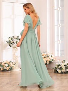 2024 verano elegante señoras manga corta volantes gasa <span class=keywords><strong>boda</strong></span> fiesta dama <span class=keywords><strong>de</strong></span> honor Maxi Vestidos <span class=keywords><strong>para</strong></span> mujeres - Product Image 3