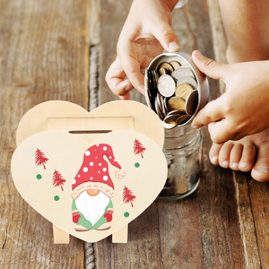 Hucha de madera en forma de corazón en blanco - Tarro de almacenamiento de madera en forma de corazón para pintar y decorar con arcilla ligera, DIY hecho a mano para niños - Product Image 1
