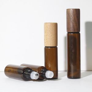 10ml Wooden Lid Bamboo Cap Glass Cylindrical Roll-On <b>Bottle</b> Empty Clear <b>Amber</b> Luxury Essential Oil Packaging - Product Image 5