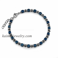 Bracelet en pierre hématite bleue pour hommes, perles d'espacement, taille personnalisée, offre spéciale,