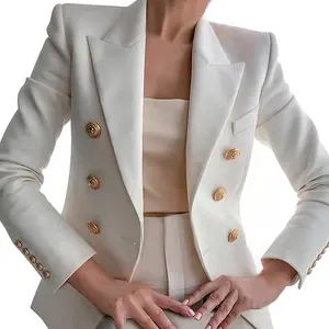 Yüksek kalite güz kış mont rahat yaka çift göğüslü kadınlar için katı blazer femme mujer bayanlar kadın blazer suits