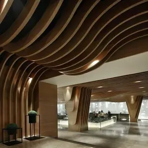 مخصص خشبية متموجة الألومنيوم الصوتية مربع أنبوب سقف معلق مهذب للصوت مول فندق ديكور المنزل