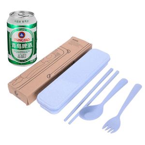 Juego de Cubiertos Portátiles Reutilizables para Viajes y Campamento, Tenedor, Palillos, Cuchara, Vajilla de Paja de Trigo con Estuche - Product Image 5