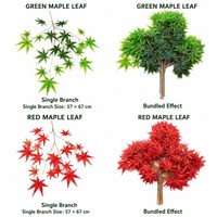 Ranting Daun Maple Hijau dan Merah Buatan, Satu Bundel Daun 57x67cm untuk Dekorasi Rumah, Pernikahan, dan Taman