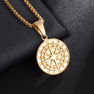 Collier personnalisé avec boussole étoile du Nord, plaqué argent, pendentif pièce étanche en acier inoxydable plaqué or 18 carats, bijoux pour hommes, vente en gros - Product Image 2