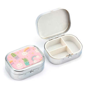 <b>Cute</b> Cartoon Metal <b>Pill</b> <b>Box</b> Organizer 3 Compartment Portable Travel Medication Case Eco Friendly Pocket Medicine Vitamin Storage - Product Image 1