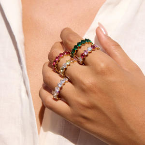 Кольца QISEN водонепроницаемые, новинка <span class=keywords><strong>2026</strong></span> года, модный дизайн, позолоченные, ювелирные украшения для женщин, разноцветные кольца с кубическим цирконием, штабелируемые - Product Image 2