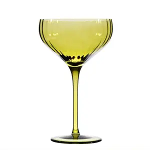 Wholesale Cheap Custom vintage Crystal Tall green colored Ribbed Martini Cocktail Glass for Bar