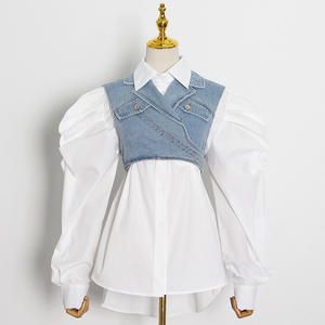 S-3xl di Design Casual abito con risvolto a maniche lunghe + gilet in Denim a vita corta senza maniche due pezzi Set - Product Image 3