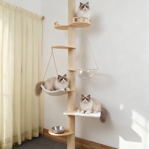 Uniek design luxe moderne opvouwbare grote houten klassieke kattenboom met krabpalen Kersteditie in doos verpakt - Product Image 2