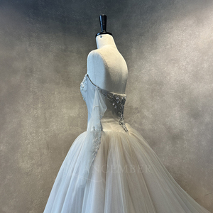 Nt145 Bridal Gown <b>Strapless</b> <b>Corset</b> Silver Embroidery Floral Applique Soft Tulle a Line Wedding Dress Long Train Jancember - Product Image 6