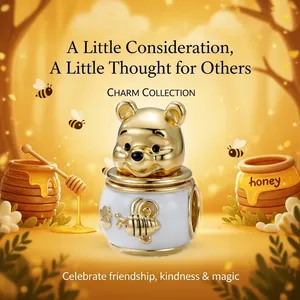 Gioielli per Bambini DSN, Charm Cartoon con Zirconi, Placcato Oro 18K, Argento S925, Bracciale e Collana Winnie <span class=keywords><strong>Pooh</strong></span> con Pottino di Miele, Regalo - Product Image 1
