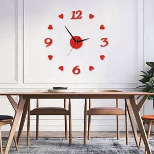 Horloge numérique créative en forme de cœur à faire soi-même, autocollante, en acrylique miroir 3D, horloge murale silencieuse pour la décoration du salon et de la chambre - Product Image 6