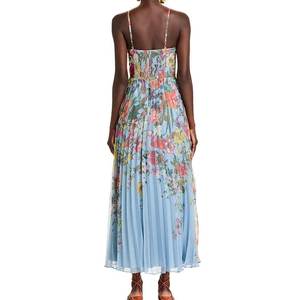 Produttore di <span class=keywords><strong>Abbigliamento</strong></span> Personalizzato Nuovo Abito Lungo Maxi da Donna di Lusso con Ricami in Pizzo Floreale Plissettato - Product Image 4