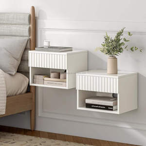 Table de chevet murale moderne en bois, table de chevet suspendue flottante pour chambre à coucher avec tiroirs - Product Image 2