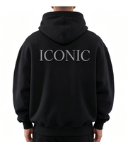 Felpa con Cappuccio ICONIC da Uomo, Zip Frontale, Oversize, Spalle Scese, Tessuto Pesante in Spugna Francese, Tasca a Canguro, Stile Streetwear, 100% Cotone