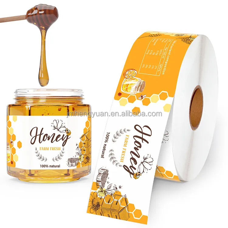 Waterdichte Custom Label Jumbo Materiaal Zelfklevend Papier Jam Voedsel Fles Honing Jar Label Afdrukken Voor Verpakking