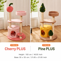Arbre à chat mignon et compact avec lit rond en peluche, motifs Cœur et Cerise, griffoirs, mobilier pour animaux de compagnie personnalisé OEM ODM