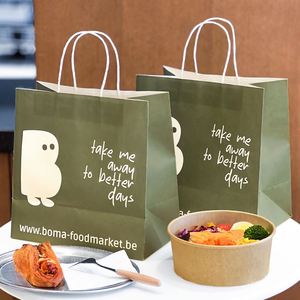 Sacs en papier kraft écologiques personnalisés avec logo pour la restauration, les courses et l'emballage alimentaire avec poignée - Product Image 2