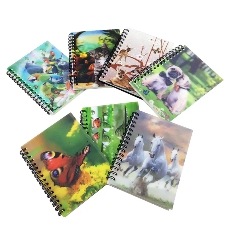 BSCI Audit Factory Custom Bird Parrot Design Print School A5 Size 3D Plastic Lenticular Cover Wire O Spiral 80gsm Paper Notebook