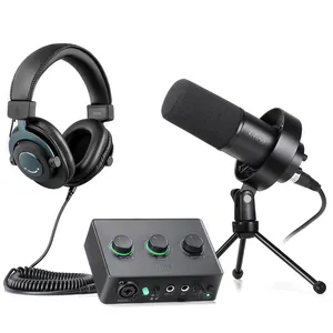 Fifine KSH2 Podcast Set XLR Dynamic Microphone USB Audio interface Soundcard Recording Studio Audio Sound Card Monitor Headphone