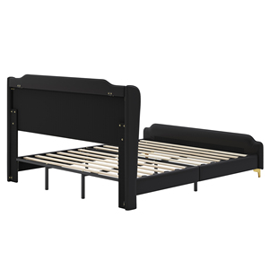 Lit plateforme moderne en cuir réglable King Size avec tête et pied de lit à volants, rembourrés en PU - Design élégant - Product Image 6