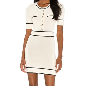 Hot Product Embroidered Elegant Casual Lady Button Bodycon Mini Dress Short Dresses For Women