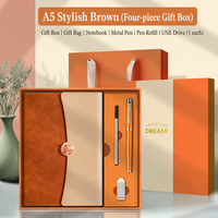 Coffret Cadeau d'Affaires : Carnet A5 en Cuir PU Premium, Stylo Métallique, Clé USB, Recharges de Stylo, Fermoir en Pierre Précieuse – Idéal pour Entreprises