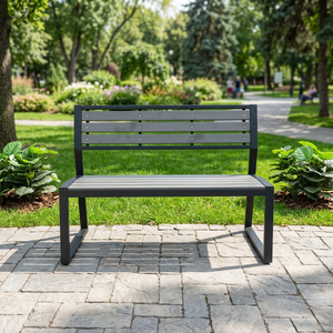 Modern Outdoor Patio <b>Bench</b> With Steel Frame And Wood Seat For Garden Decking Area - Product Image 2