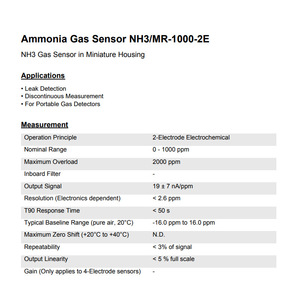 เซ็นเซอร์ก๊าซแอมโมเนีย Membrapor NH3/MR-1000-2E ตัวเรือนขนาดเล็กที่มีความแม่นยำสูงสำหรับเครื่องตรวจจับแบบพกพา - Product Image 1
