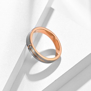 <b>Titanium</b> Steel Diamond <b>Ring</b> Rose Gold Steel Unisex Everyday Wear Round Brilliant Cut T Shape Minimalist Style - Product Image 4