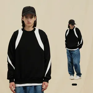 Unisex Niche Black and White Contrast Color O-neck Pullover Patchwork Men's Hoodie Sweatshirt