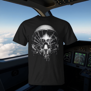 T-shirt promotionnel avec logo d'avion et casque de pilote de jet - Product Image 3
