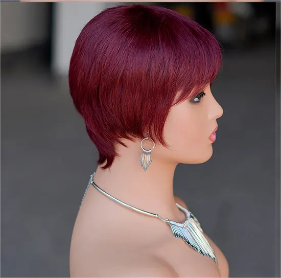 Orange Couleur Droite Frange Perruque 6 Pouces Droite Pixie Cut Court Perruque De Cheveux Humains Pour Les Femmes Noires