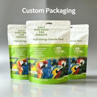 Sachet personnalisé imprimé avec fermeture éclair pour aliments pour oiseaux, emballage pour granulés de nourriture pour animaux de compagnie avec trou de suspension