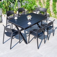 Luxe WPC noir rectangle extérieur patio table à manger chaise cadre en aluminium anti-corrosion ensemble de meubles de jardin pour 4-6 personnes