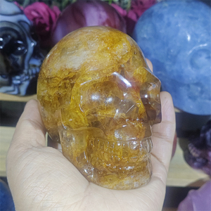 Kindfull Natural Star Rose Quartz Skulls Blue Apatite Druzy Human Skulls Crystal Home Decor para Halloween Healing Stones - Product Image 3