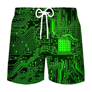 3D Printing Electronic Chip Board Short For Men Summer Cool Beach Shorts Circuit Board Graphic Swimsuit Gym Surf Swim Trunks