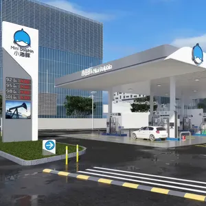 Space Frame Petrol Station Roof Gas Station Canopy Steel Structure Customize Outdoor Gas Station Pylon Sign
