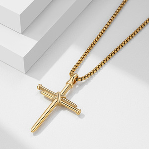 Stainless Steel Nail <b>Cross</b> Necklace 35mm Retro Style Pendant For Leisure Wear - Product Image 2