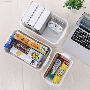 Storage Basket Plastic Rectangle With Handles White Transparent 27x10.5x16 For Office Desktop Bathroom Kitchen Organizer - Product Image 4