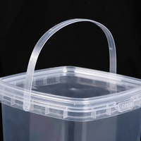Seau carré transparent en plastique de 2 litres avec couvercle en PP, recyclable, de qualité alimentaire, pour l'eau et les aliments, vente en gros d'usine