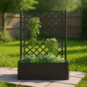 Fioriera Rialzata 100 x 43 x 140 cm in Plastica Antracite per Fiori e Ortaggi, Design Moderno da Giardino - Product Image 2